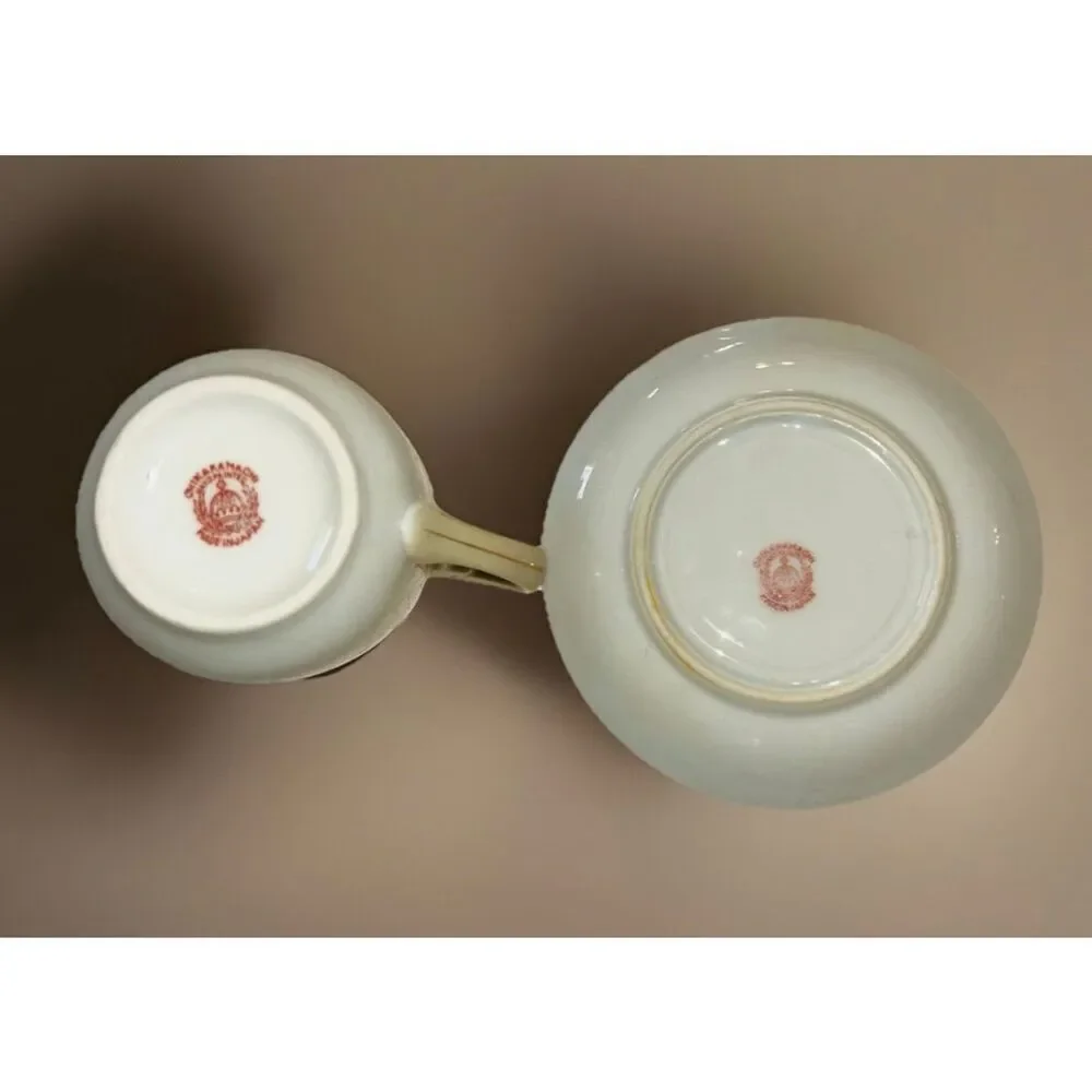 Vintage Chikaramachi Hand Painted Porcelain Creamer  Saucer Made In Japan